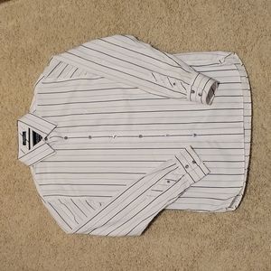 American Eagle Outfitters White Button-Down Shirt with Black Pinstripes